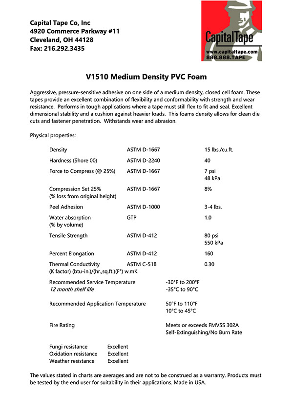 V1510 Foam Tape | V1500 Series Foam Tape | Capital Tape