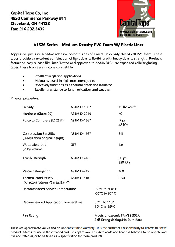 V1526 Foam Tape | V1500 Series Foam Tape | Capital Tape