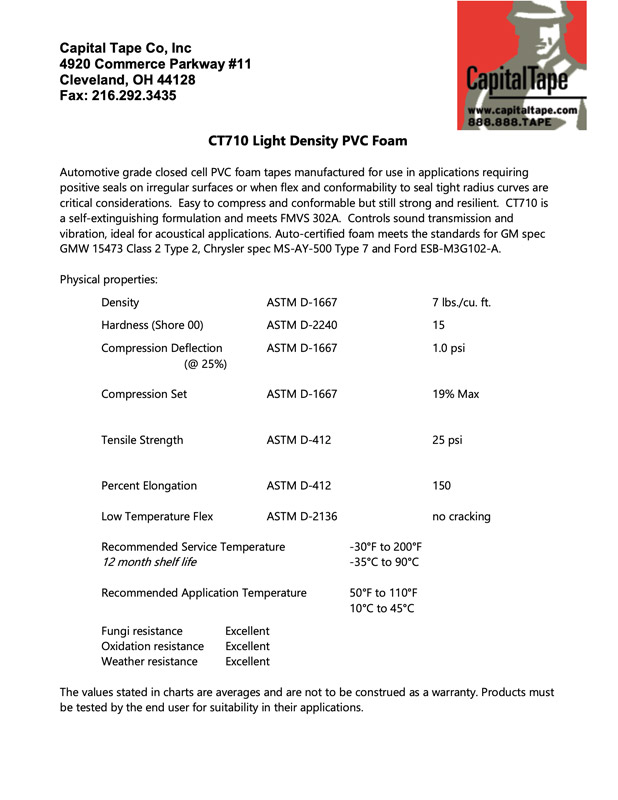 CT710 Tape | Light Density PVC Foam Tape | Capital Tape Company