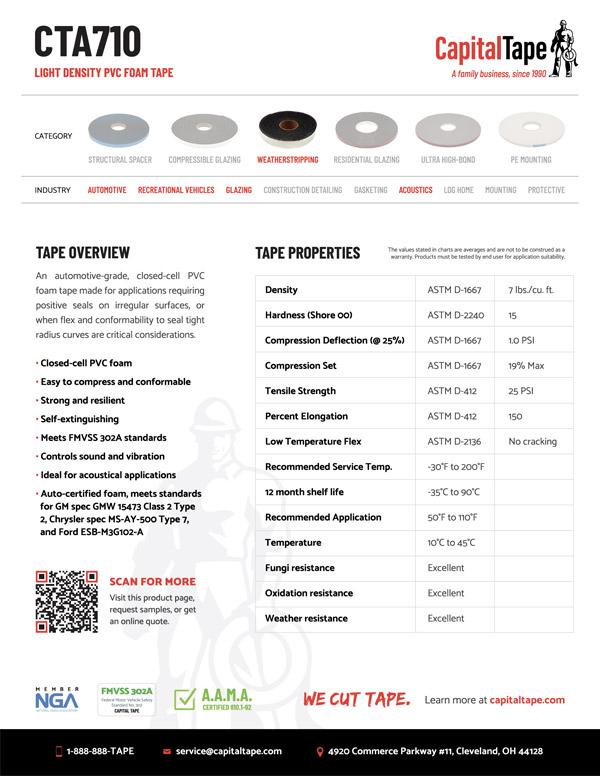 CTA710 Tape | Light Density PVC Foam Tape | Capital Tape Company