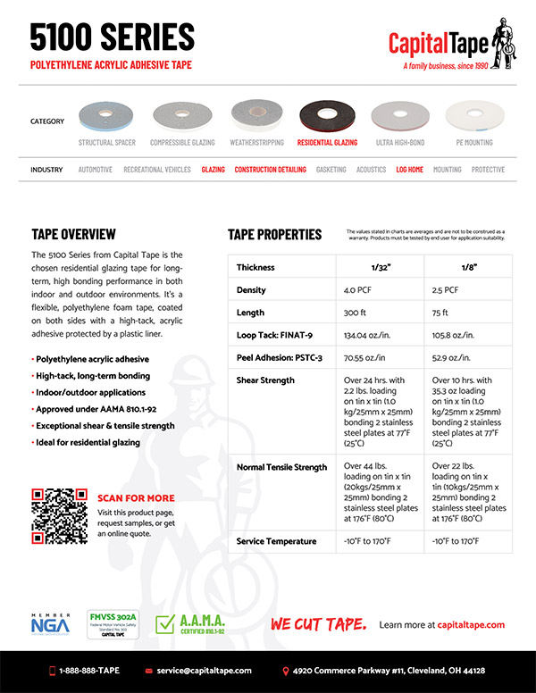 5100 Series Tape | High Tack Residential Glazing Tape | Capital Tape Company