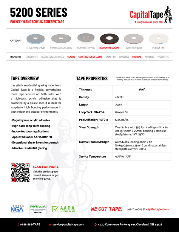 5200 Series Tape | High Tack Residential Glazing Tape | Capital Tape Company