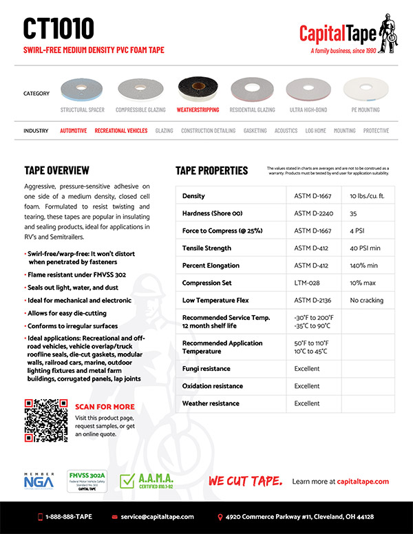 CT1010 Tape | Light Density PVC Foam Tape | Capital Tape Company