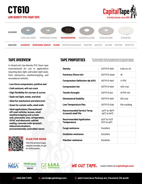 CT610 Tape | Light Density PVC Foam Tape | Capital Tape Company