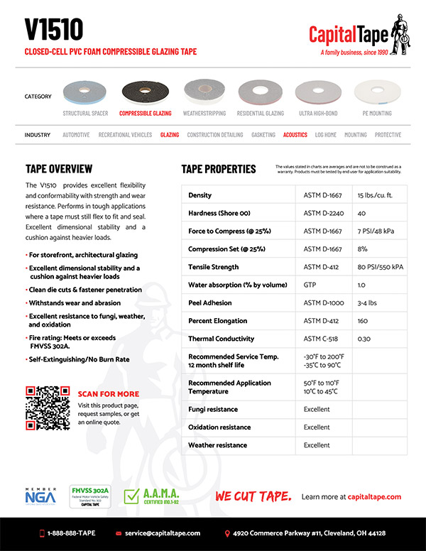 V1510 Foam Tape | V1500 Series Foam Tape | Capital Tape